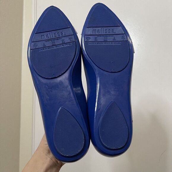 Melissa x Karl lagerfeld blue zipper rubber pointed toe flats size US 6 - Picture 6 of 7